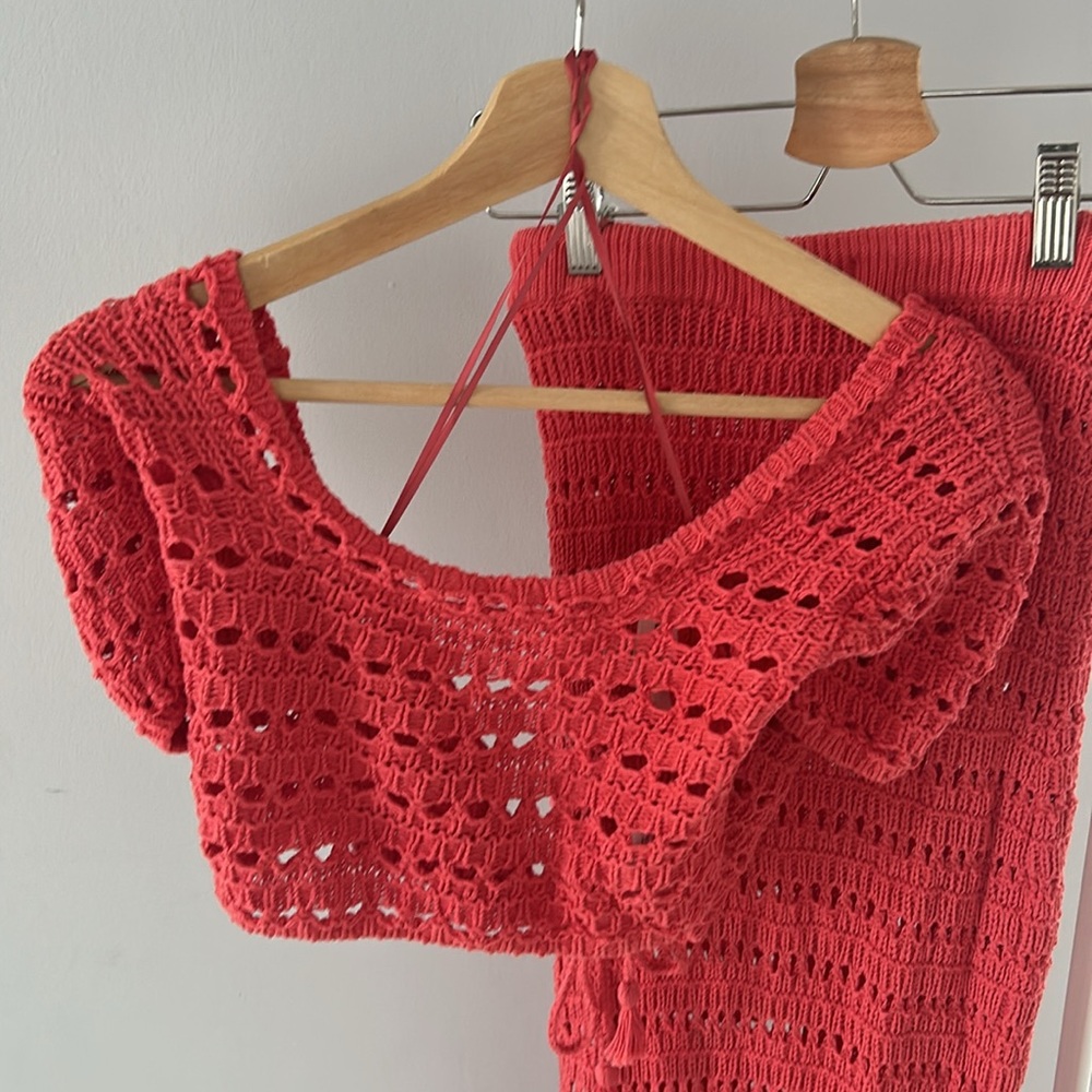 L*Space Coral Crochet Swim Set - Beach Vacation Dress - Picture 5 of 12